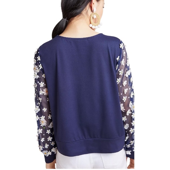 Anthropologie Eva Franco Becky Navy Blue White Daisy Appliqué Top - XS - Picture 2 of 16